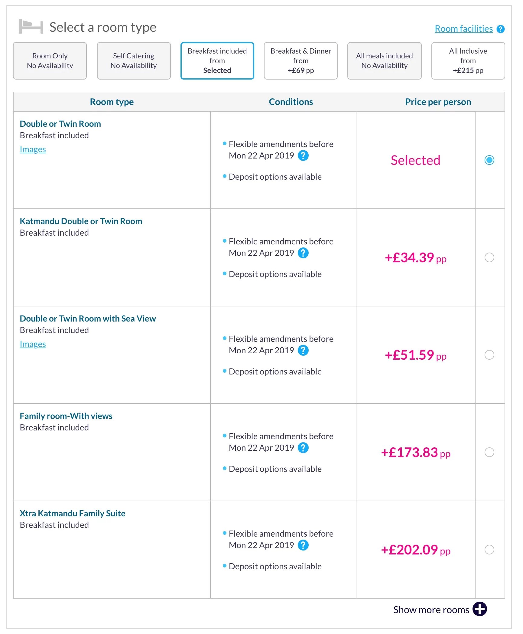 Incremental per person price