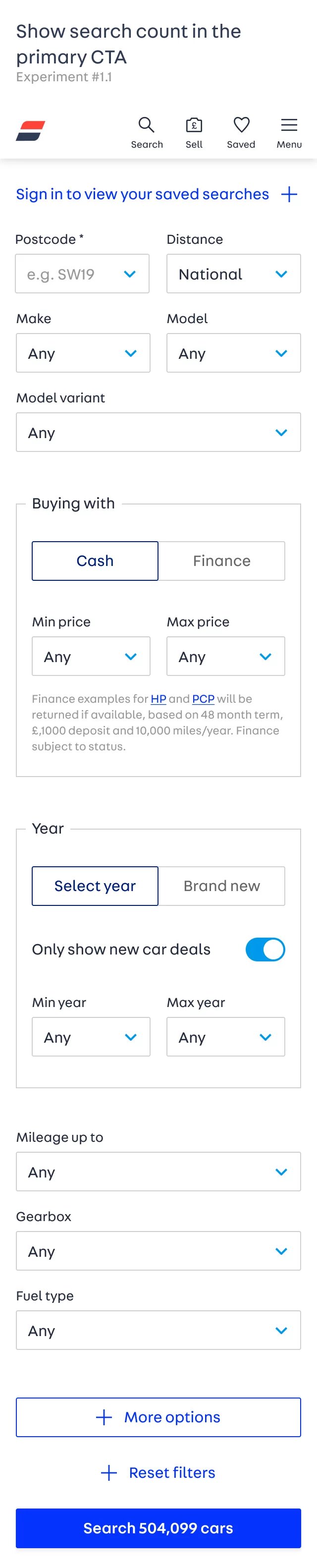 Introduce search count on CTA