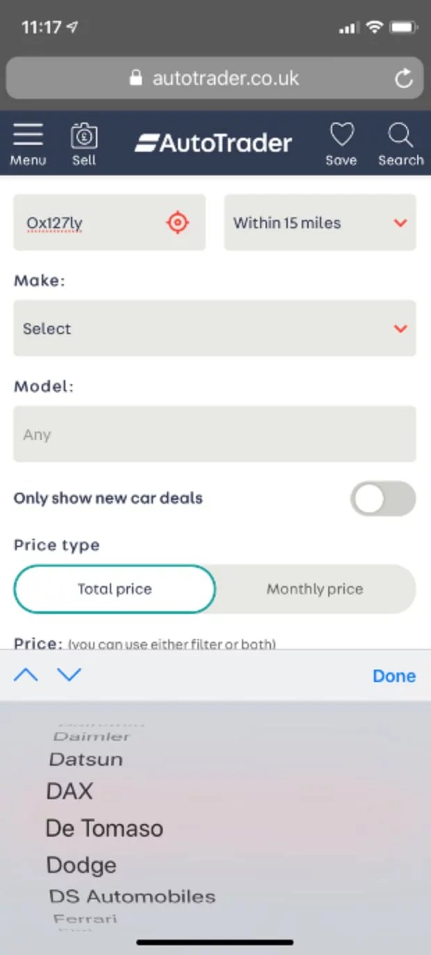 Difficult to select car make