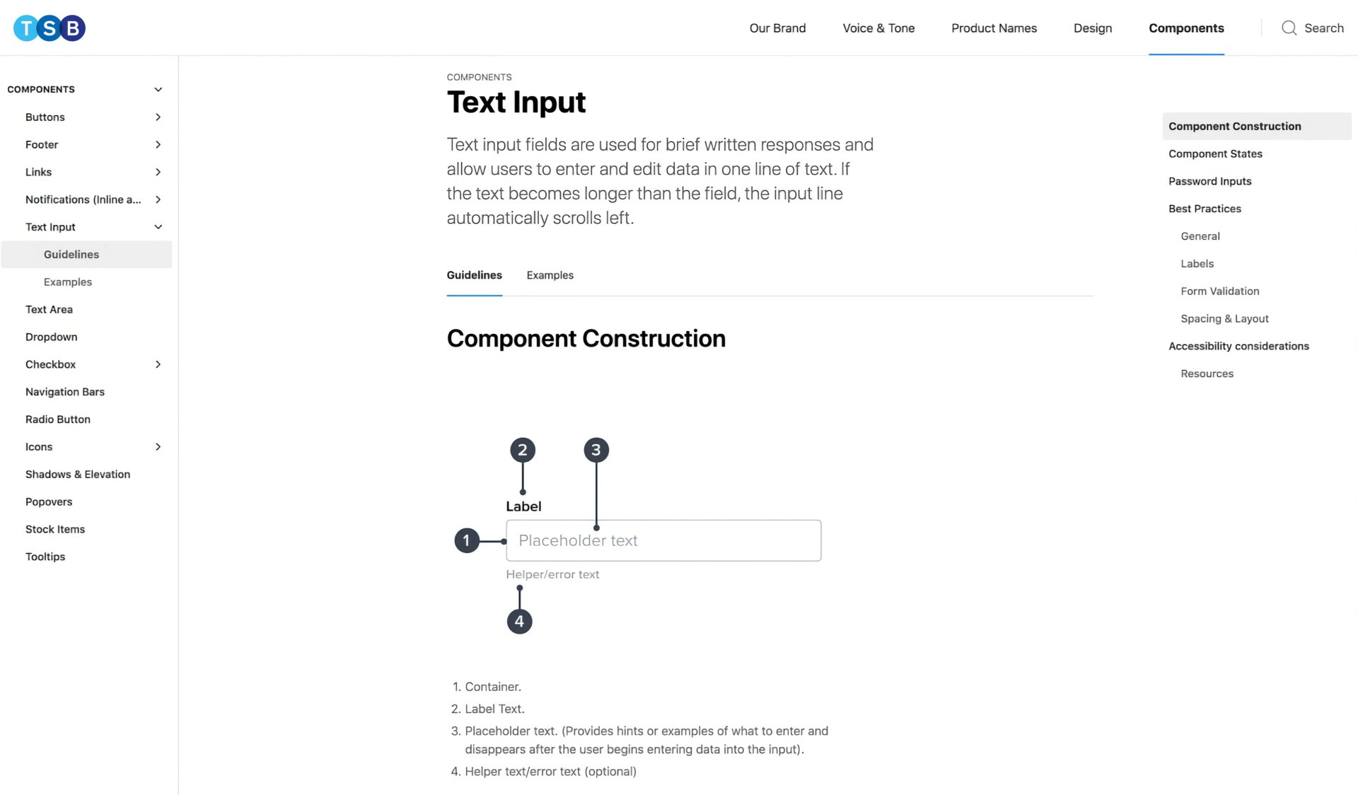 Text input component specification