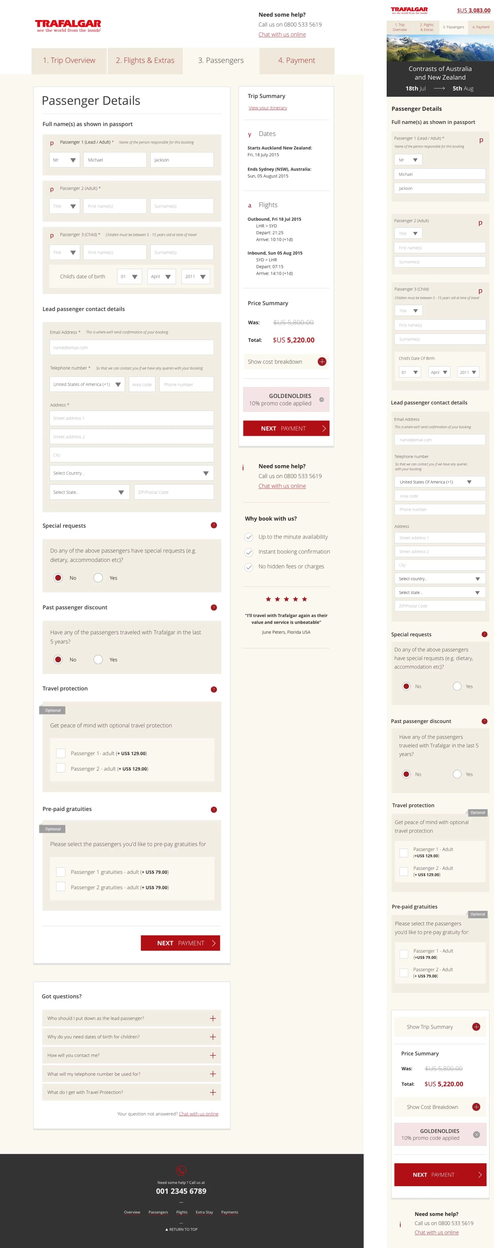 Booking engine passenger details