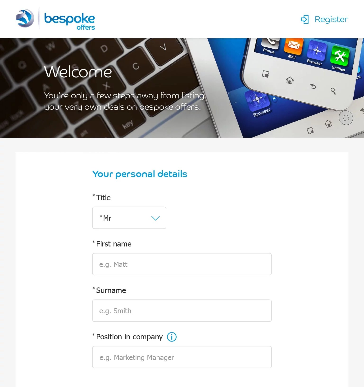 Merchant portal personal detail form
