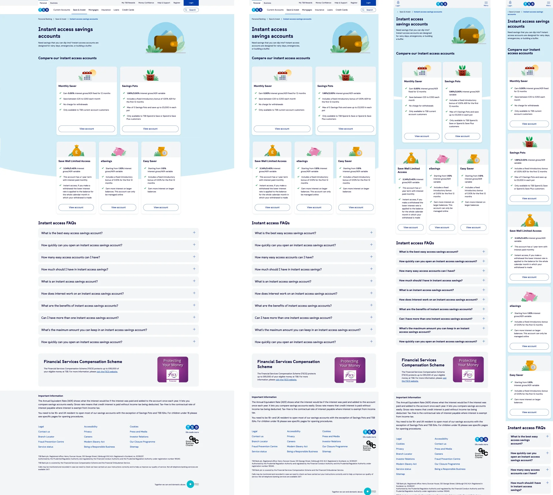 TSB bank saving account web page