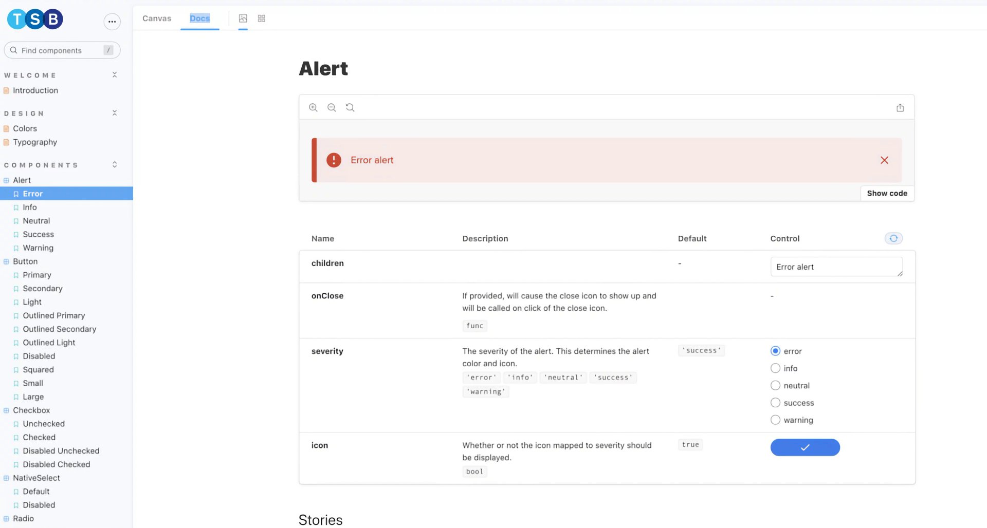 Design system documentation in Storybook