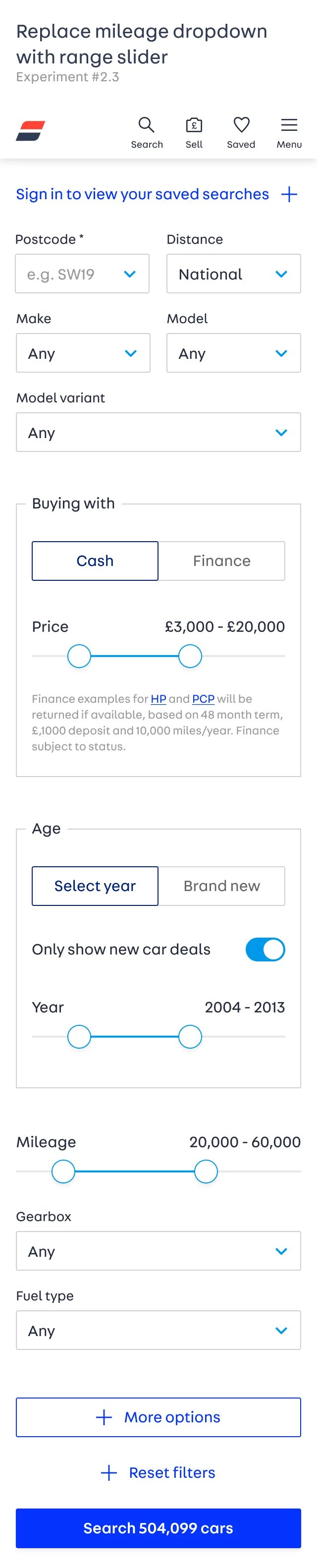 Replace dropdown with range slider
