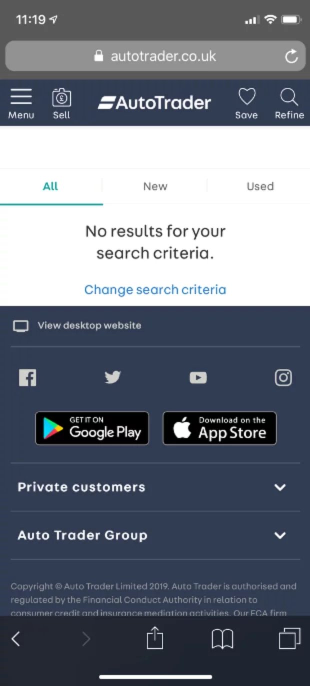 Zero search result on mobile search